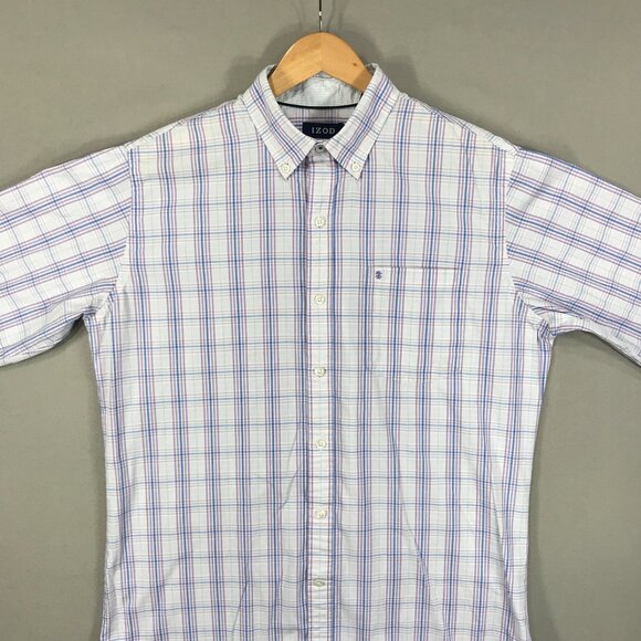 Izod Shirt Men's Medium Purple Plaid Button Down Long Sleeve Pocket Cotton Blend - Picture 10 of 14